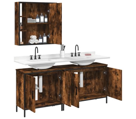 vidaXL 3 Piece Bathroom Cabinet Set Smoked Oak Engineered Wood | vidaXL.com