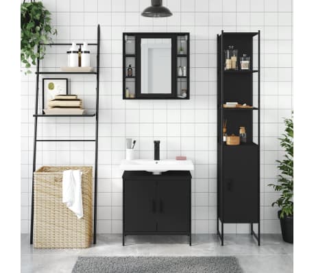 vidaXL Ensemble d'armoires salle de bain 3 pcs noir bois d'ing&eacute;nierie