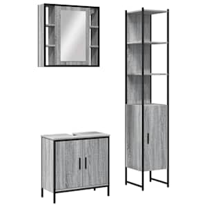 vidaXL 3-osaline vannitoakappide komplekt, hall Sonoma tamm, tehispuit