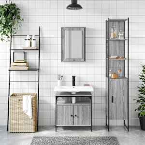 3dílný set koupelnového nábytku šedý sonoma kompozitní dřevo - obrázek 3