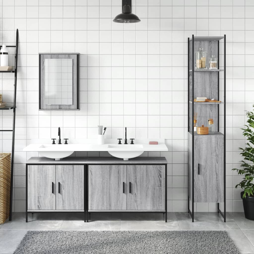vidaXL 4-delige Badkamermeubelset bewerkt hout grijs sonoma eikenkleur