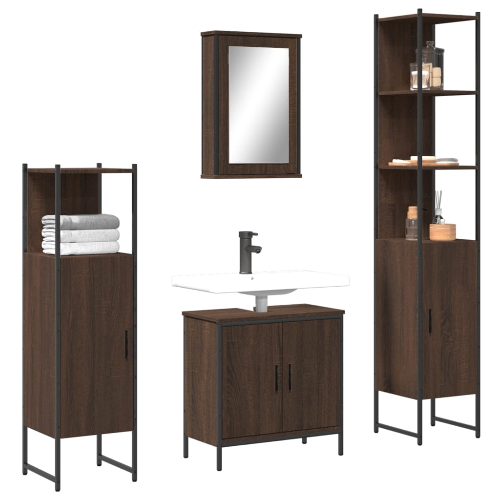 4dílný set koupelnového nábytku hnědý dub kompozitní dřevo