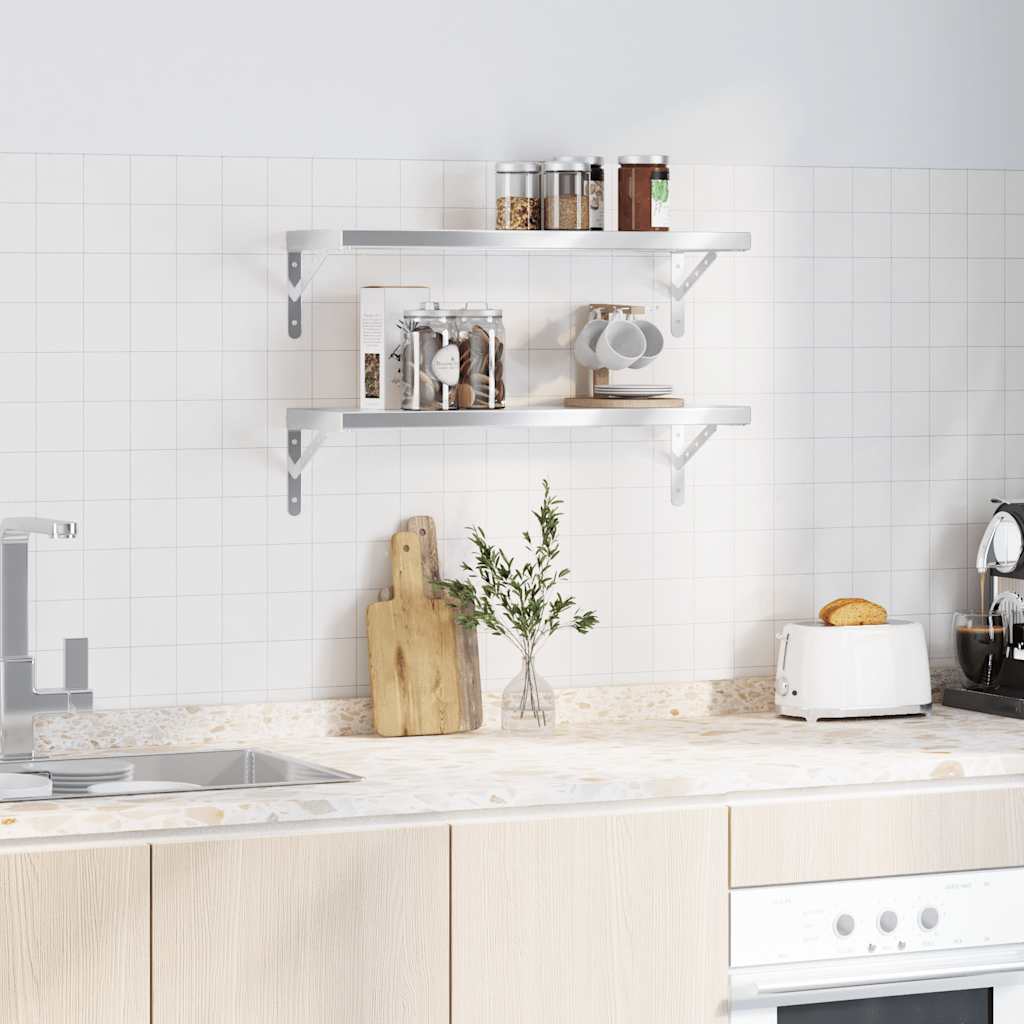 vidaXL 2 db ezüstszínű rozsdamentes acél fali polc 75 x 23,5 cm