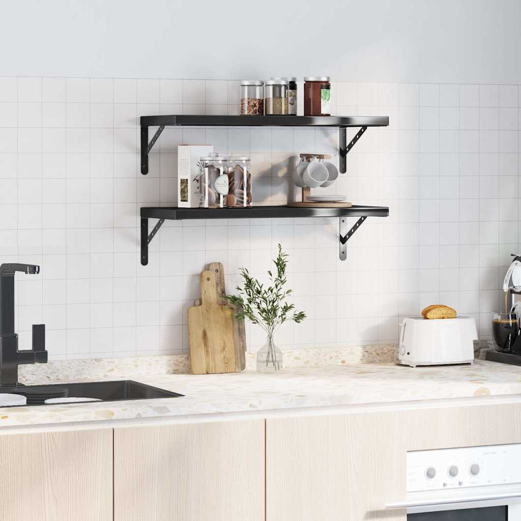 vidaXL Wandschappen 2 st 75x30 cm roestvrijstaal zwart