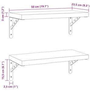 Nástěnné police 2 ks 50 x 23,5 cm černé nerezová ocel - obrázek 9