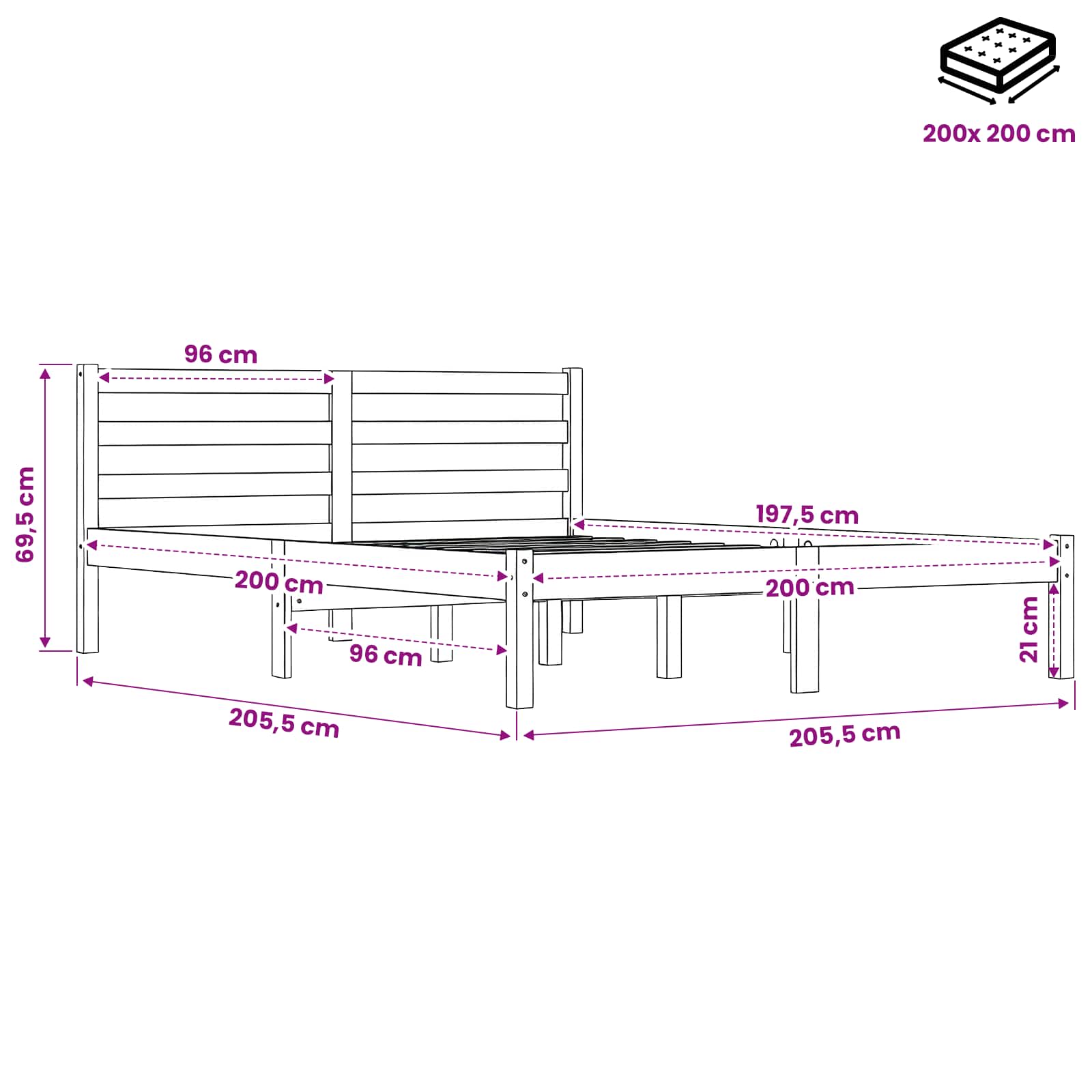 Bed Frame without Mattress Solid Wood Pine size guide