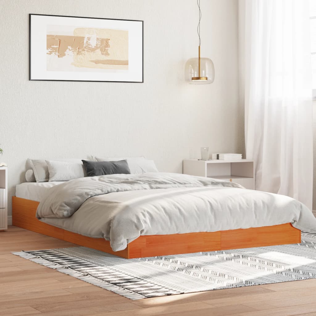 vidaXL sengeramme uden madras 120x190 cm massivt fyrretræ gyldenbrun