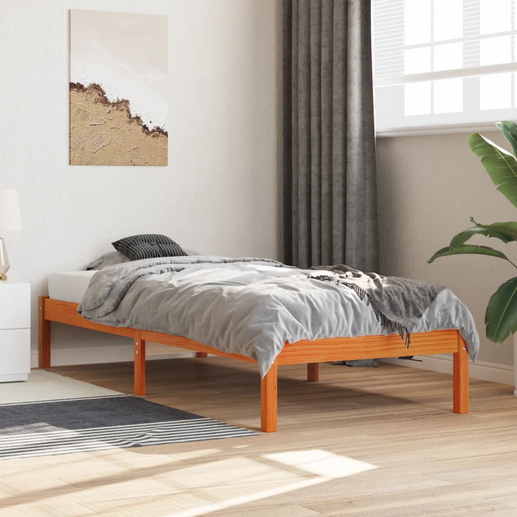 Photos - Bed VidaXL  Frame without Mattress Wax Brown 100x200 cm Solid Wood Pine 