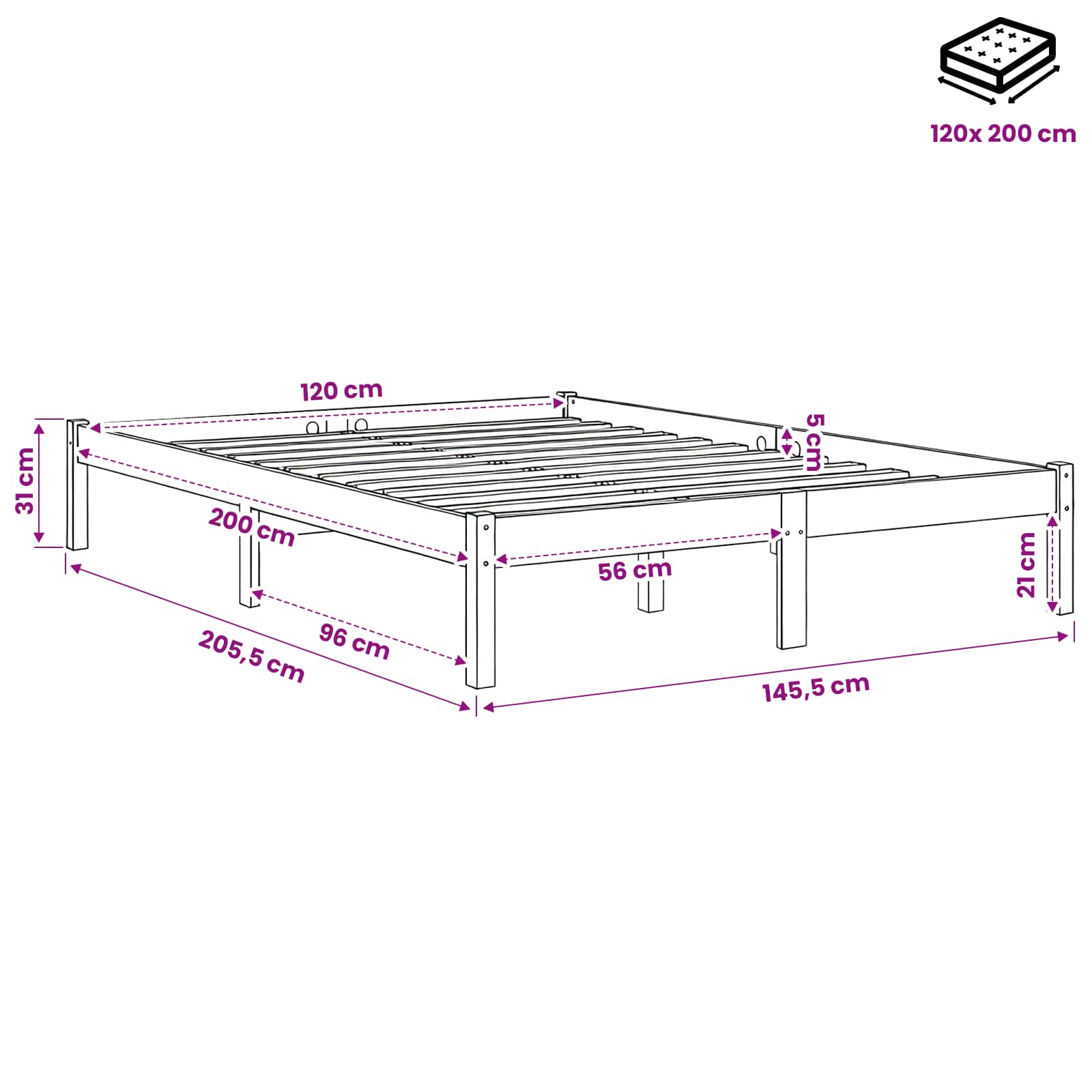 vidaXL Massivholzbett ohne Matratze Wachsbraun 120x200 cm Kiefernholz – Bild 8