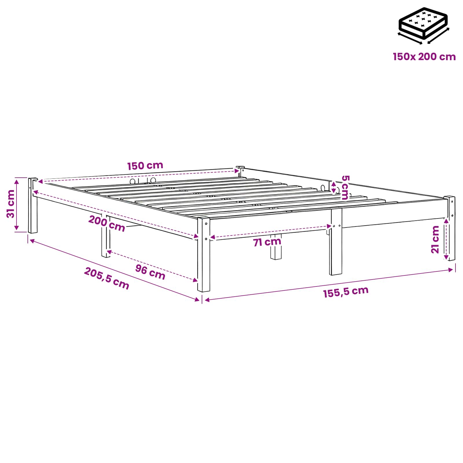vidaXL Massivholzbett ohne Matratze Wachsbraun 150x200 cm Kiefernholz – Bild 8