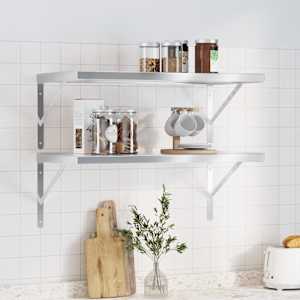 Stenske police 2 kosa 75x40x3 cm srebrna nerjaveče jeklo