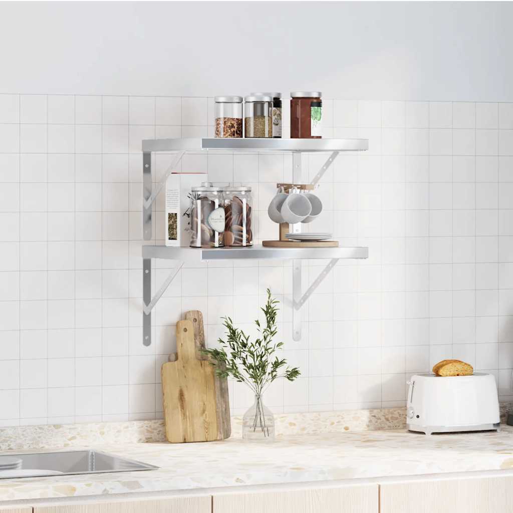 vidaXL Wandschappen 2 st 50x40x3 cm roestvrijstaal zilverkleurig afbeelding