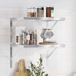 Stenske police 2 kosa 50x40x3 cm srebrna nerjaveče jeklo