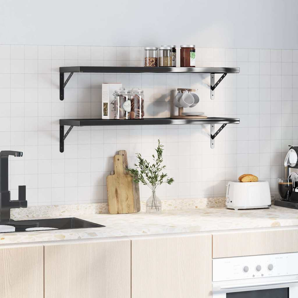 vidaXL Seinähyllyt 2 kpl 100x30x3 cm musta ruostumaton teräs