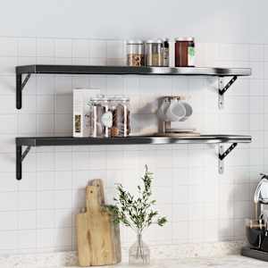 Stenske police 2 kosa 100x23,5x3 cm črna nerjaveče jeklo