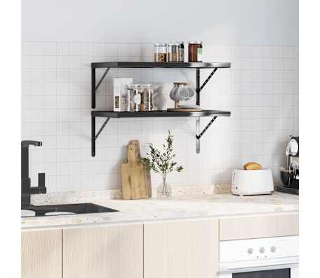 vidaXL Wall Shelves 2 pcs 75x40 cm Black Stainless Steel