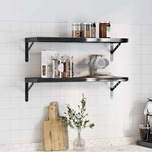 Stenske police 2 kosa 75x23,5x3 cm črna nerjaveče jeklo