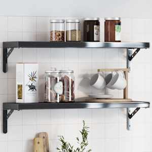 Nosilec za polico 4 kosi 20x2,5x14 cm črno nerjaveče jeklo