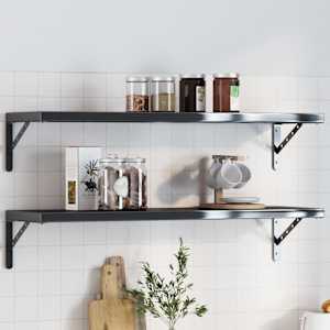 Nosilec za polico 4 kosi 30x2,5x15,5 cm črno nerjaveče jeklo