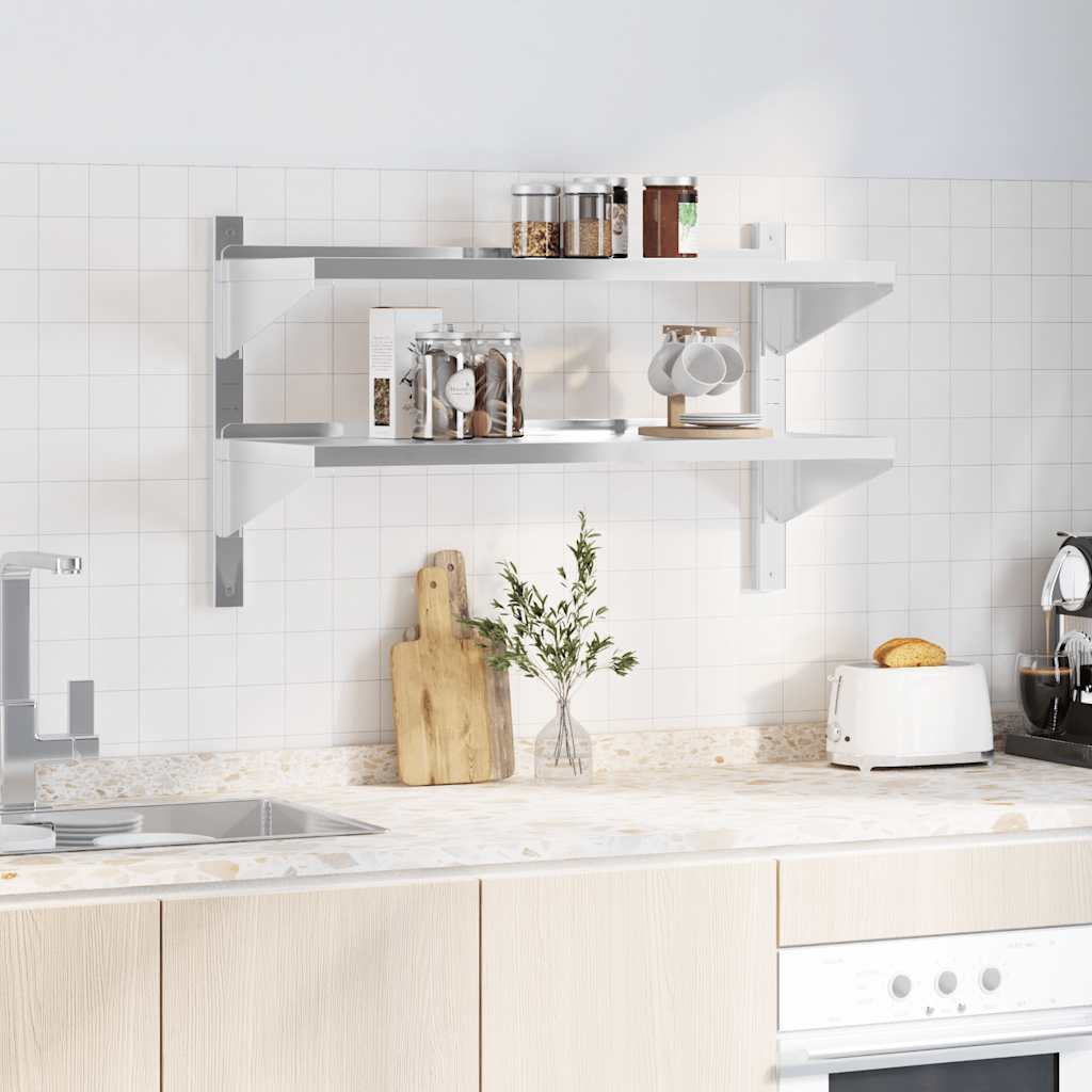 vidaXL Wandschap 2-laags 100x40x60 cm roestvrijstaal zilverkleurig afbeelding