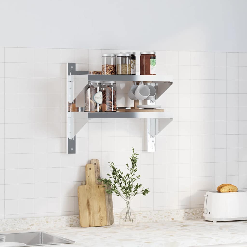 vidaXL Wandschap 2-laags 50x23,5x48 cm roestvrijstaal zilverkleurig afbeelding