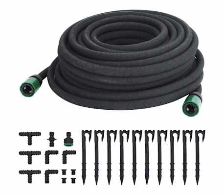 vidaXL Градински маркуч за капково напояване, черен, 0,6", 25 м, гума