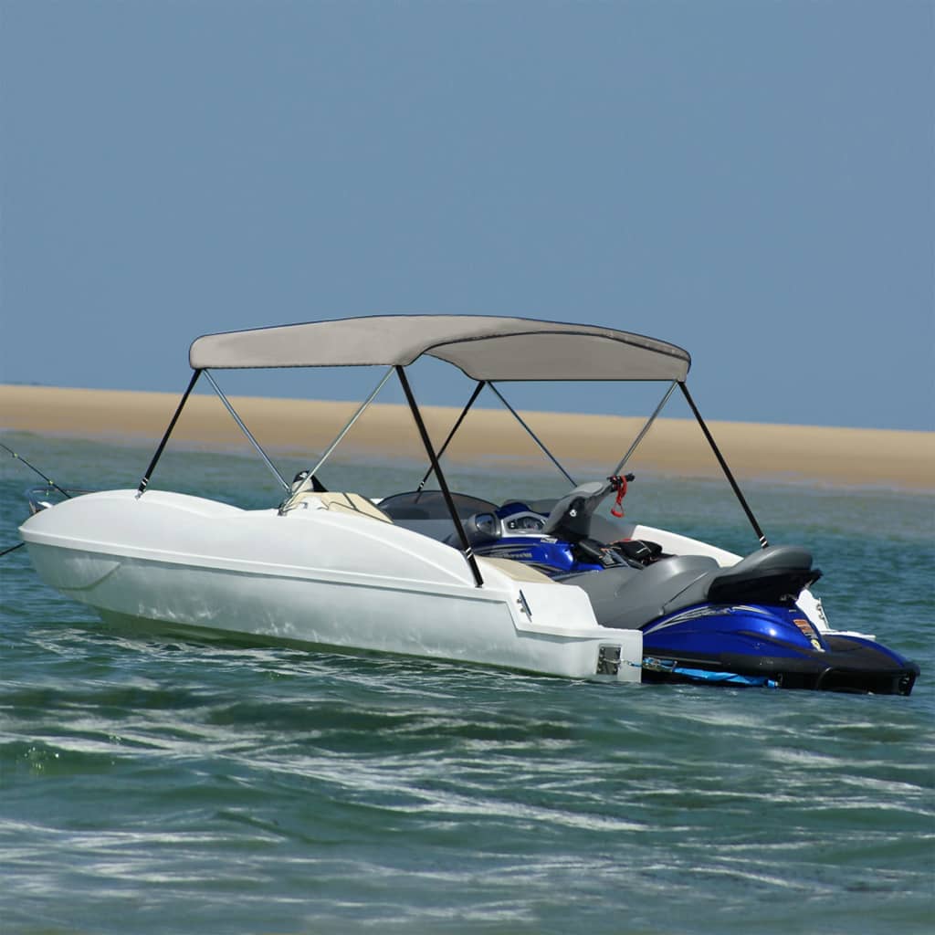 vidaXL Parasolar barcă Bimini cu 2 arcuri, gri, 180x130x110 cm