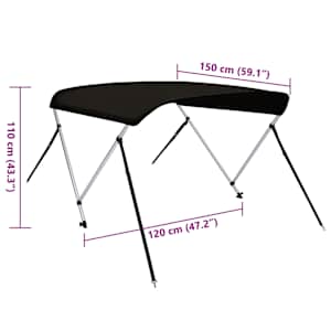 Bimini stříška se 2 oblouky černá 150x120x110 cm - obrázek 13