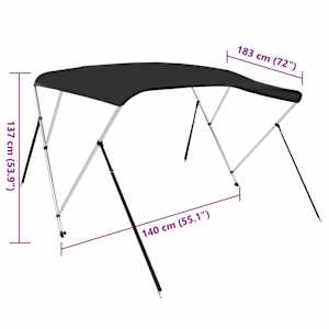 Bimini stříška se 3 oblouky černá 183x140x137 cm - obrázek 13