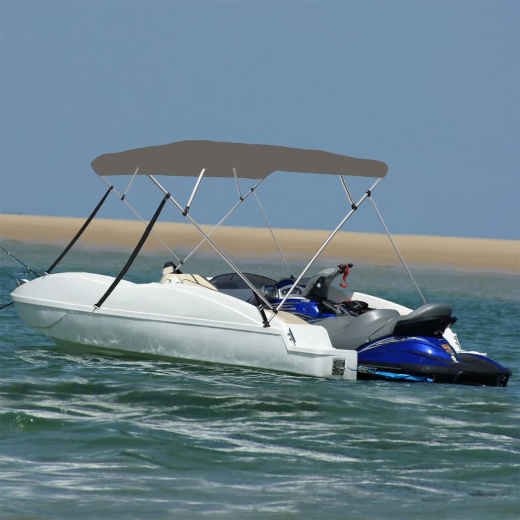 vidaXL Parasolar barcă Bimini cu 4 arcuri, gri, 243x210x137 cm