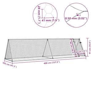 Klec pro kuřata stříbrná 400 x 105 x 91 cm pozinkovaná ocel - obrázek 9