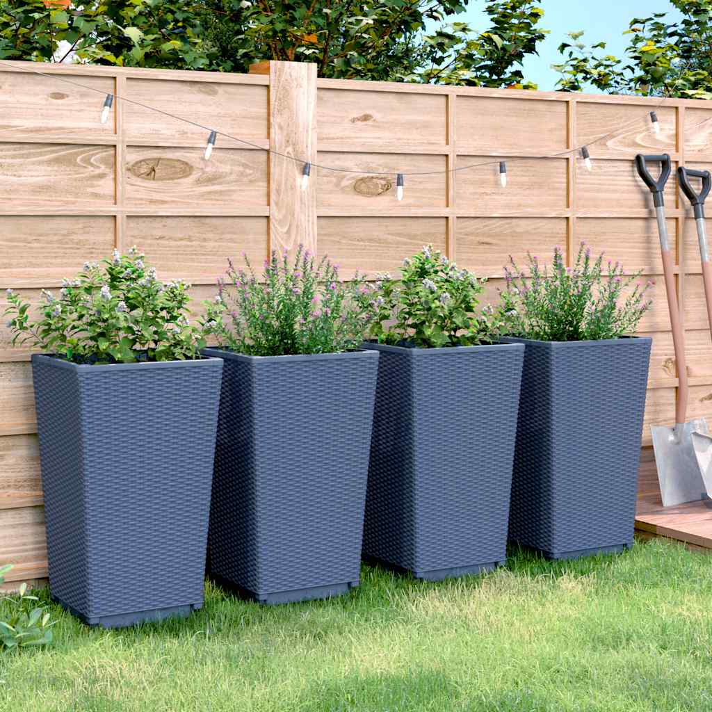 vidaXL Záhradné kvetináče 4 ks, modrosivé 32,5x32,5x57 cm, PP