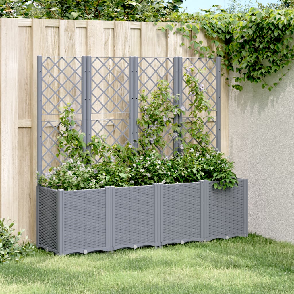 vidaXL Jardinieră de grădină cu spalier, albastru gri, 160x40x140 cm, PP