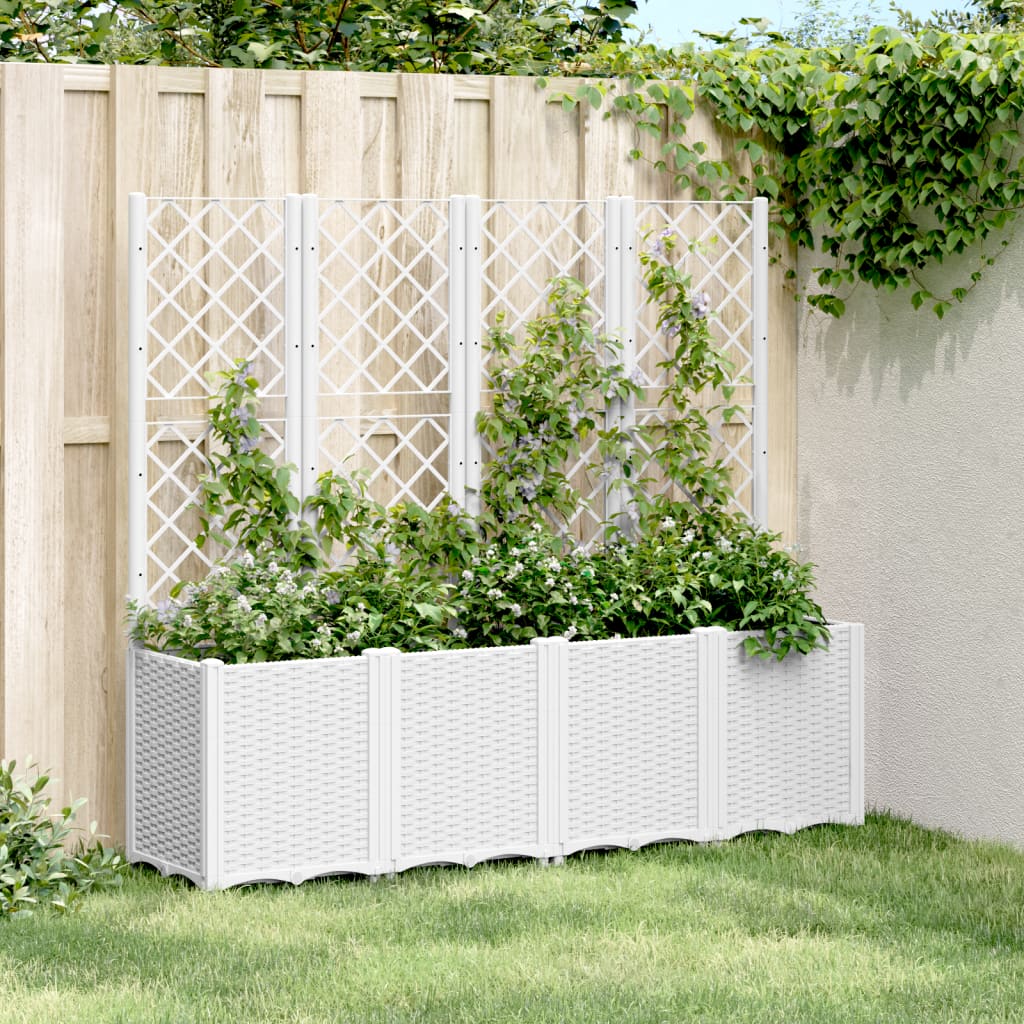 Zahradní truhlík s treláží bílý 160 x 40 x 140 cm PP