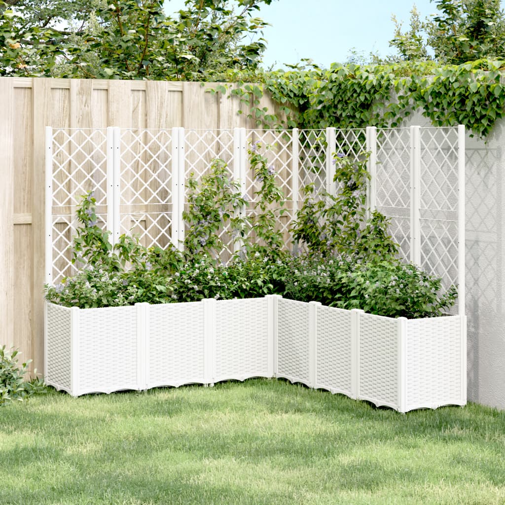 vidaXL Jardinieră de grădină cu spalier, alb, 160x160x140 cm PP