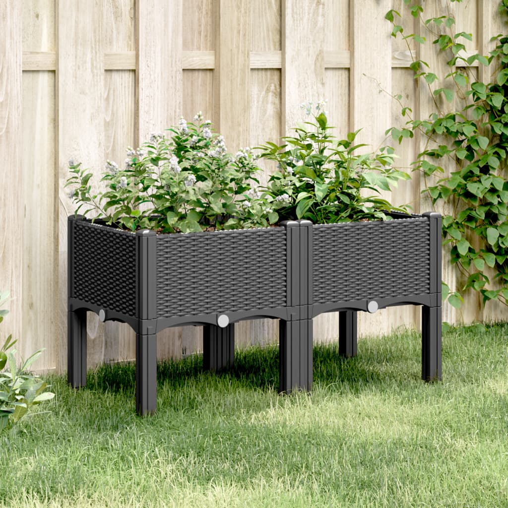 vidaXL Jardinieră de grădină cu picioare, negru, 80x40x42 cm, PP