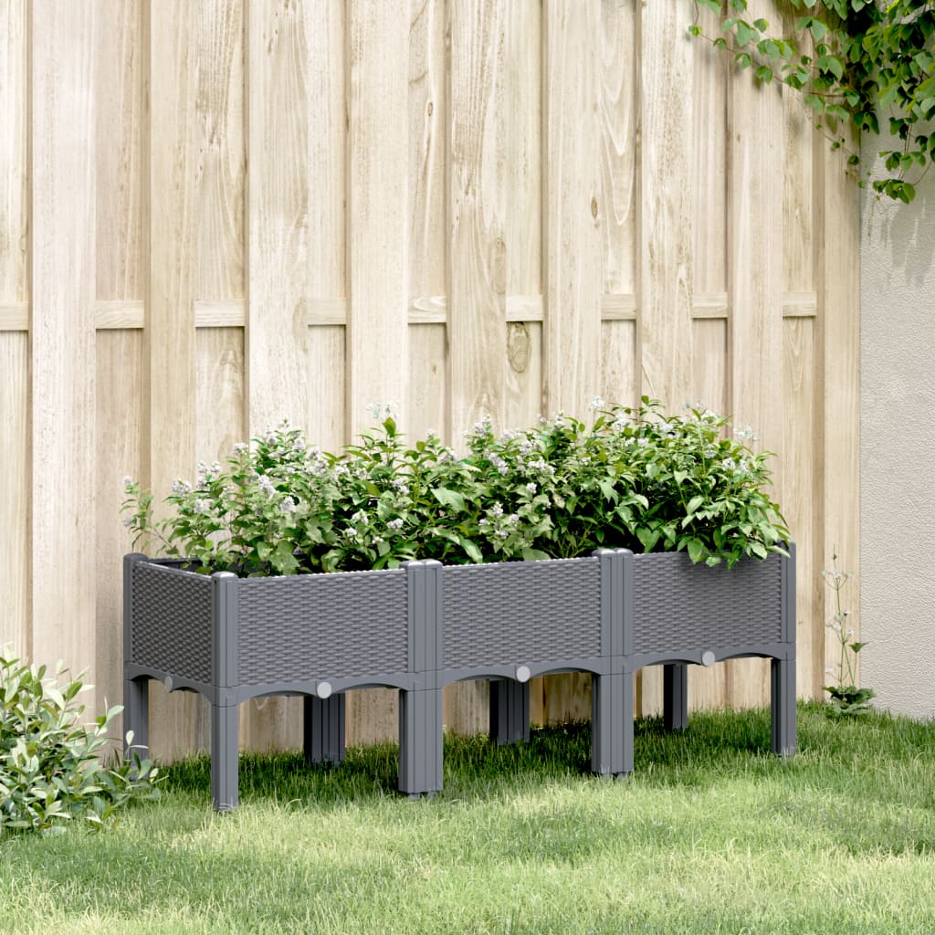 vidaXL Jardinieră de grădină cu picioare, albastru gri, 120x40x42 cm, PP