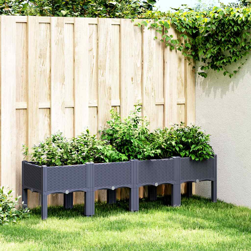 vidaXL Jardinieră de grădină cu picioare, albastru gri, 160x40x42 cm, PP