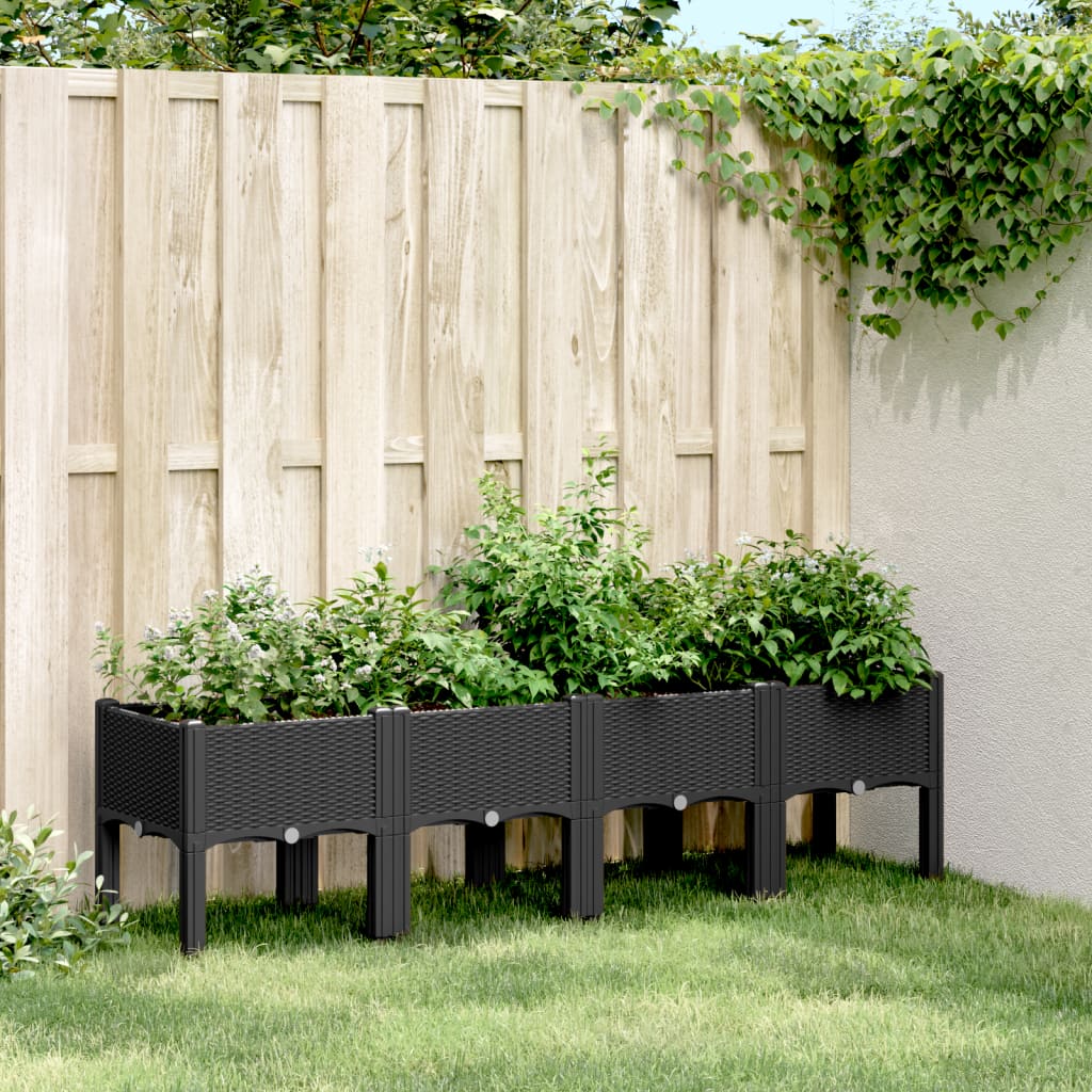 vidaXL Jardinieră de grădină cu picioare, negru, 160x40x42 cm, PP