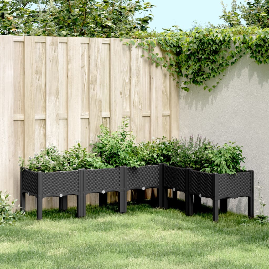 vidaXL Jardinieră de grădină cu picioare, negru, 160x120x42 cm, PP