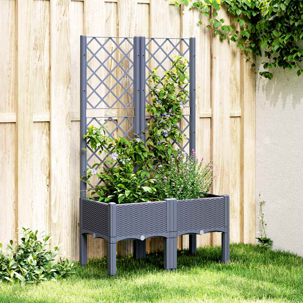 vidaXL Jardinieră de grădină cu spalier, albastru gri, 80x40x142 cm, PP