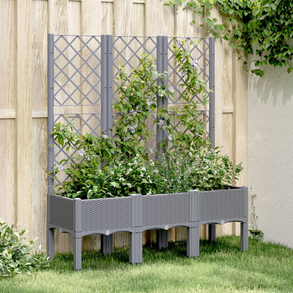 vidaXL plantekasse med espalier 120x40x142 cm PP grå