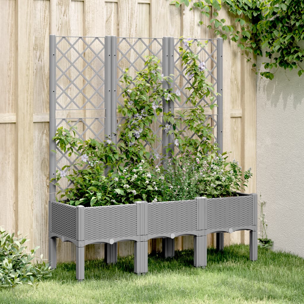 vidaXL plantekasse med espalier 120x40x142 cm PP lysegrå