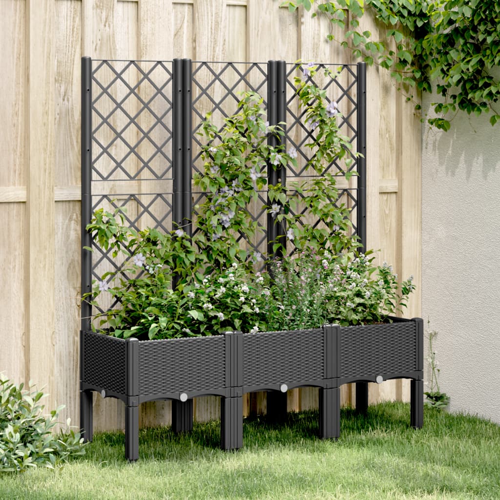 vidaXL Jardinieră de grădină cu spalier, negru, 120x40x142 cm, PP