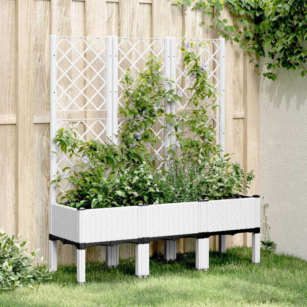 vidaXL plantekasse med espalier 120x40x142 cm PP hvid