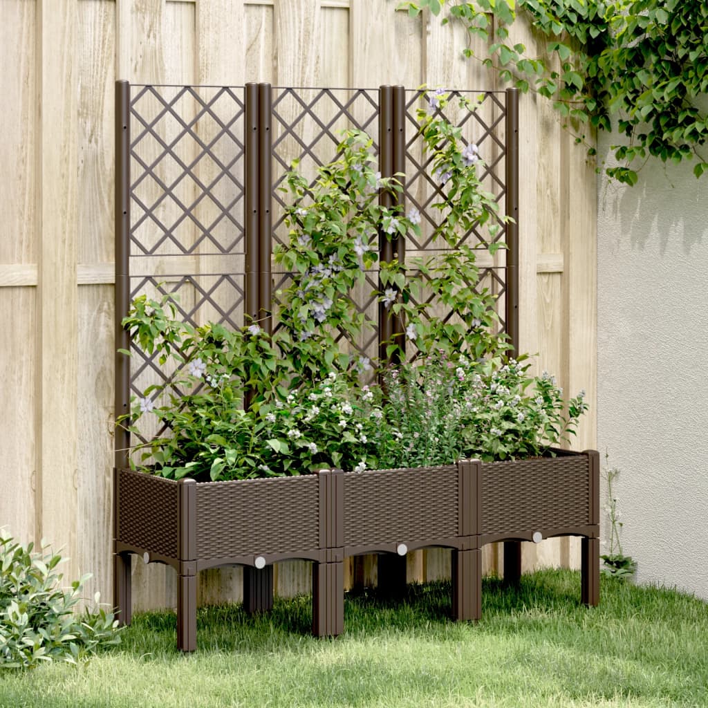 vidaXL plantekasse med espalier 120x40x142 cm PP brun