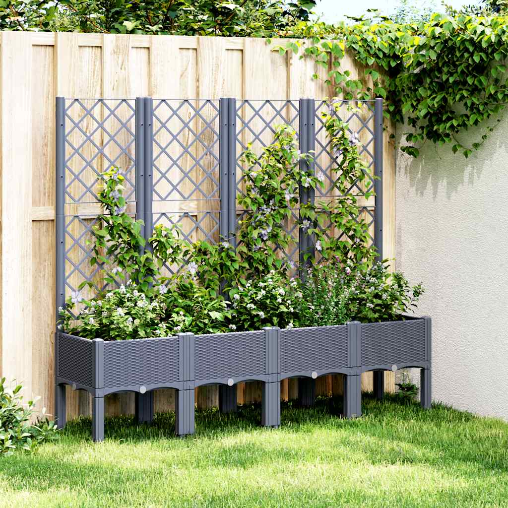 vidaXL Jardinieră de grădină cu spalier, albastru gri, 160x40x142 cm, PP