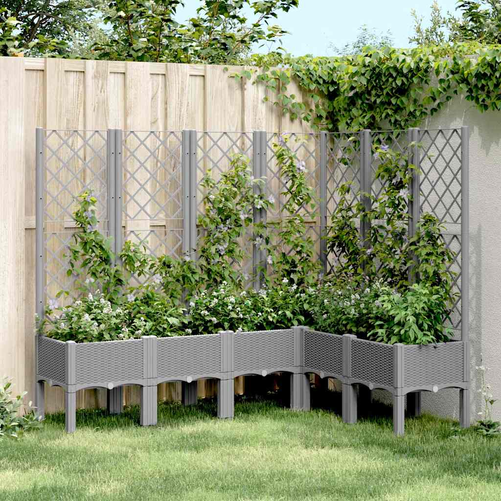vidaXL Jardinieră de grădină cu spalier gri deschis 160x120x142 cm PP