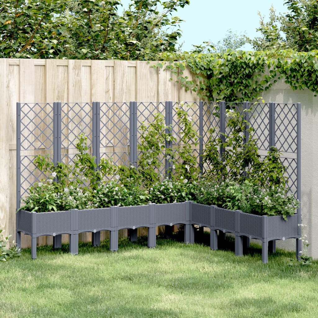 vidaXL Jardinieră de grădină cu spalier, gri, 200x160x142 cm, PP