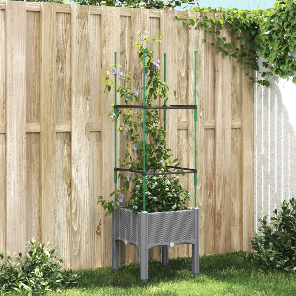 vidaXL plantekasse med espalier 40x40x142,5 cm PP lysegrå